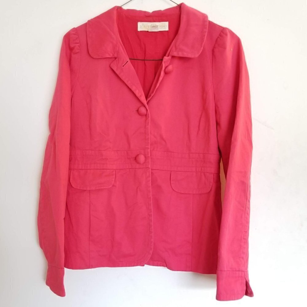 J. Crew Chino Cotton Coral Pink Long Sleeve Peplum Button Short Jacket Size 4
